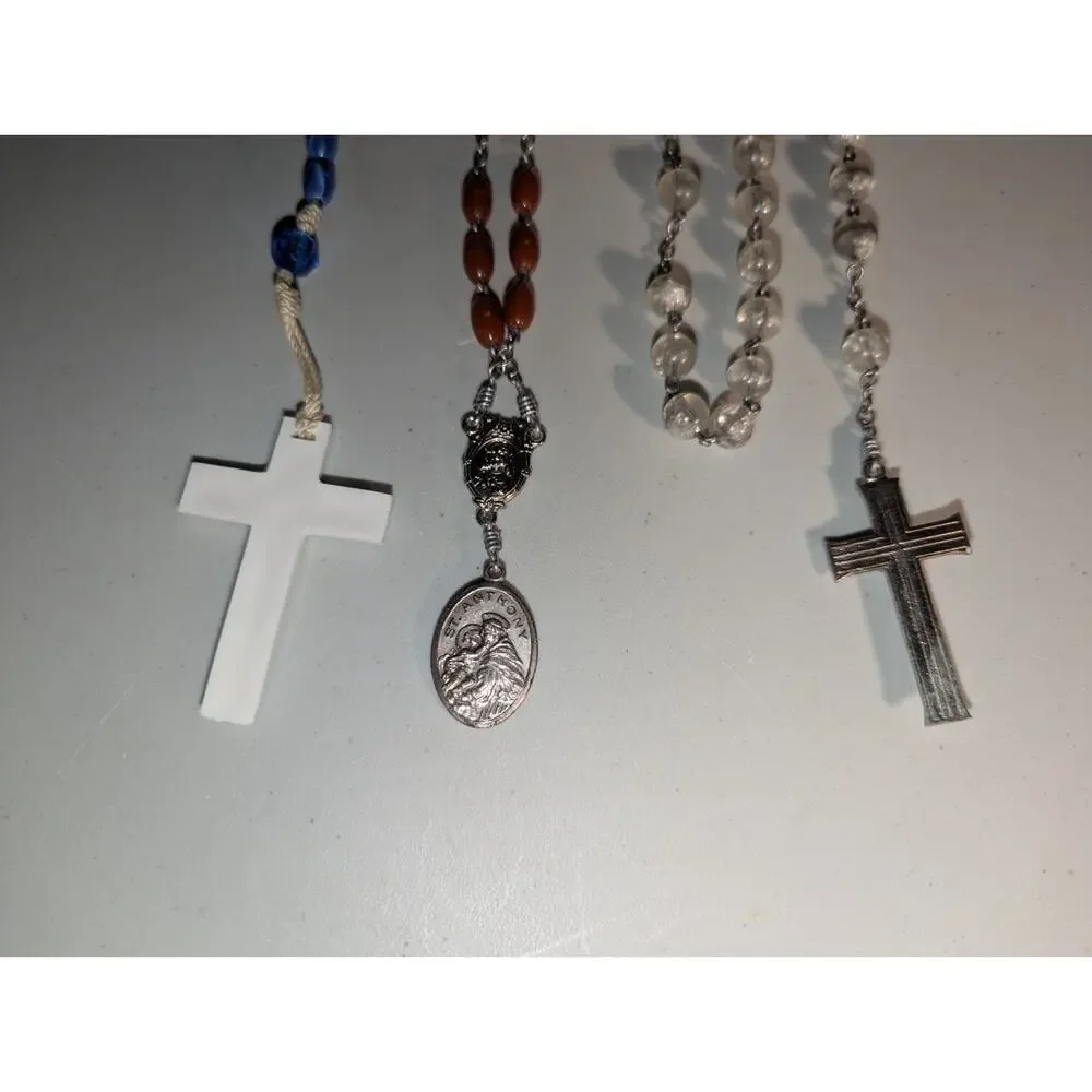 Lot of 3 Vintage Beaded Rosary with Silver Colored Crucifix Estate